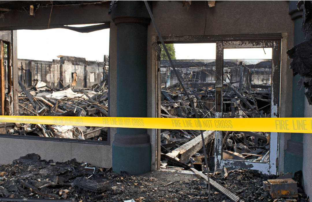 Burnt down building